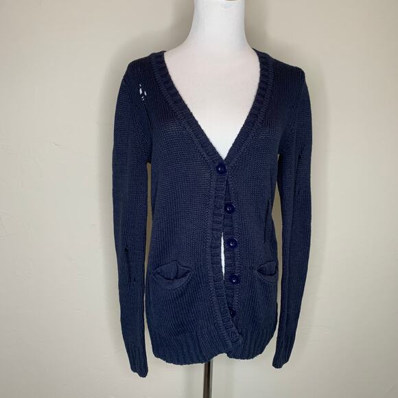 Distressed Navy Blue Cardigan Sz Small - Picture 1 of 10